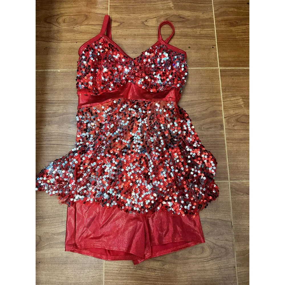 Pre-Owned Dance Costume Large Child Red A Wish Come True 11424 Jazz Tap Cloggin